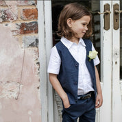 Toby Linen Vest — Navy