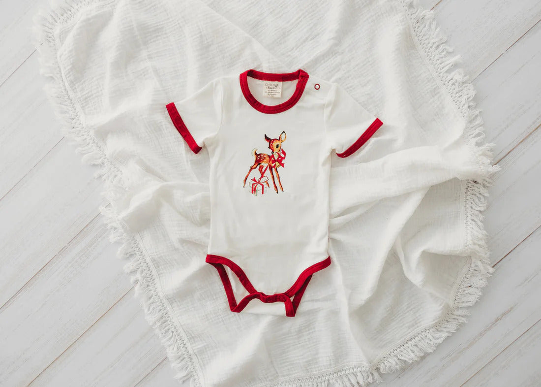 Scarlet Trim Bodysuit Christmas Baby Deer