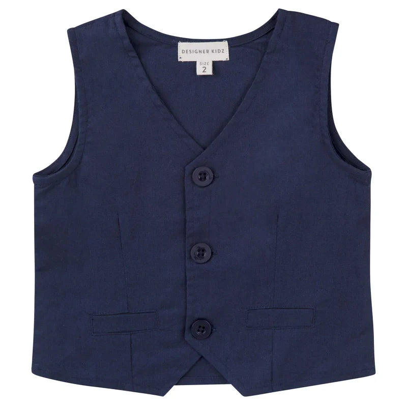 Toby Linen Vest — Navy