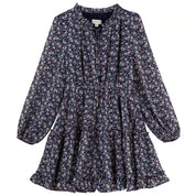 Caitlin L/S Floral Frill Dress — Navy
