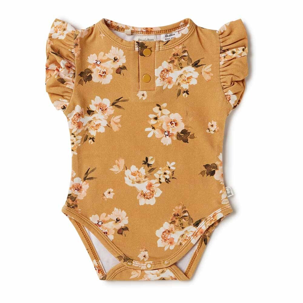 Organic Short Sleeve Bodysuit — Golden Flower