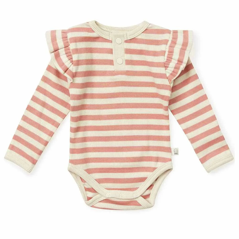 Organic Long Sleeve Bodysuit — Rose Stripe
